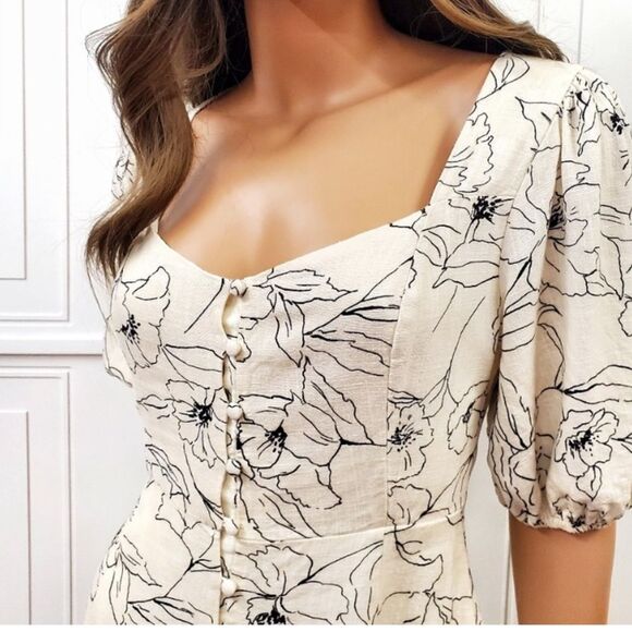 LUSH Puff Sleeve Floral Babydoll Dress Sz Small Sweetheart Button Front Milkmaid - Picture 7 of 13